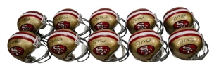 Lot of (10) Joe Montana Autographed Full Size San Francisco 49ers Replica Helmets